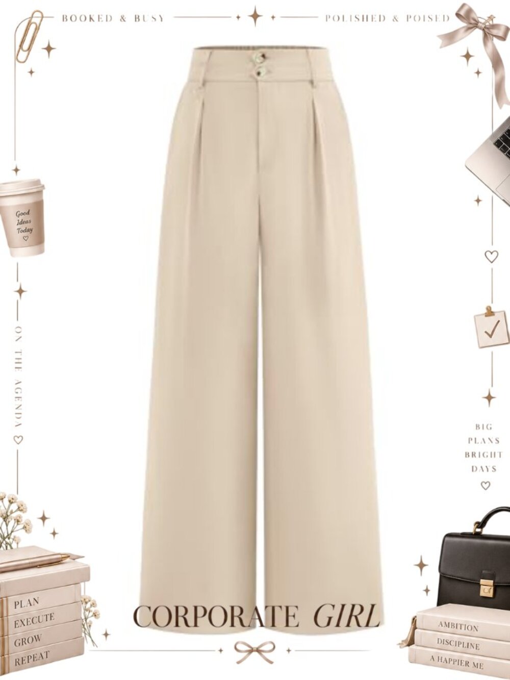 Wide Leg High Waisted Dress Pants Business Casual Trousers Work